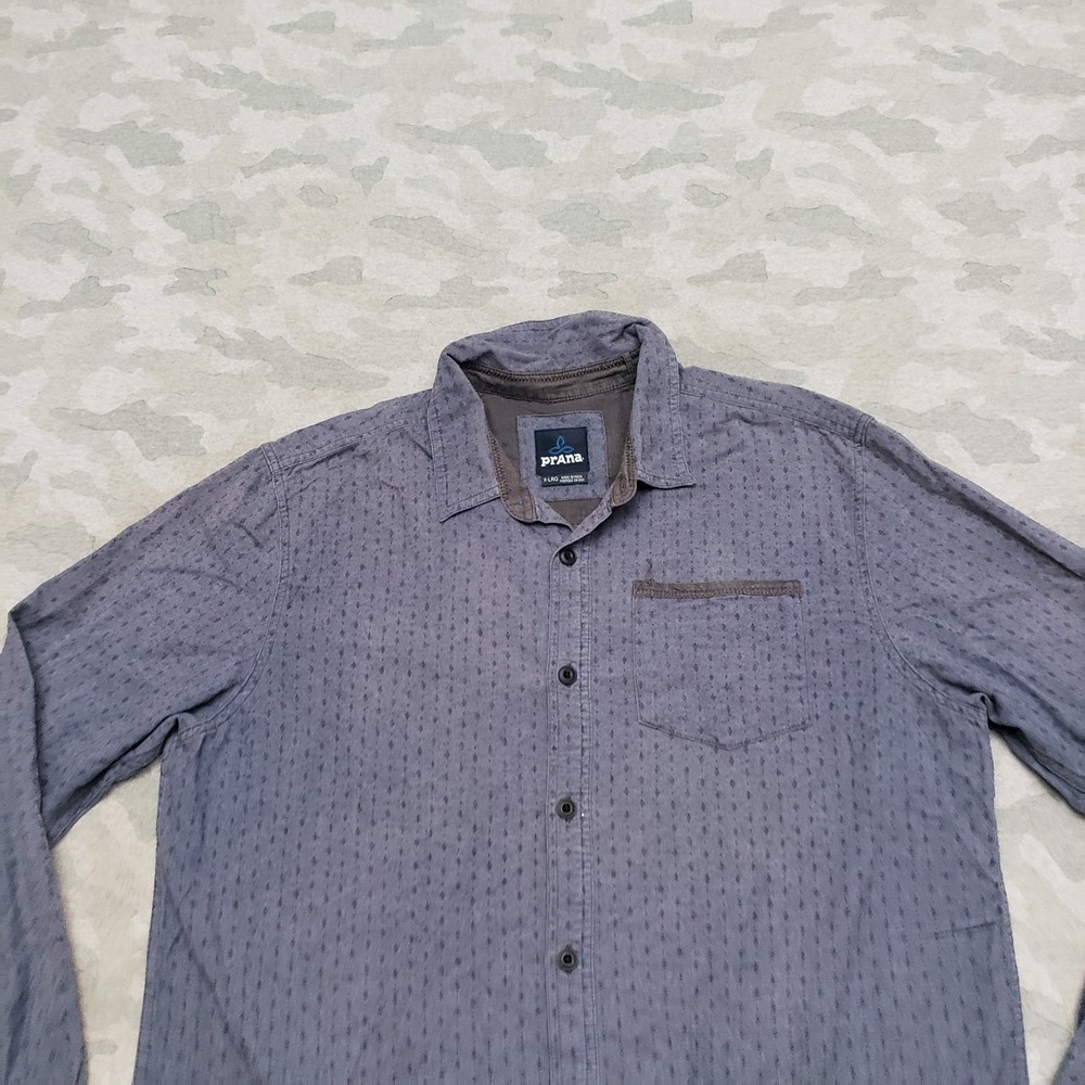 Prana Shirt Mens XL Blue Pockets Long Sleeve Button Up - Picture 3 of 9